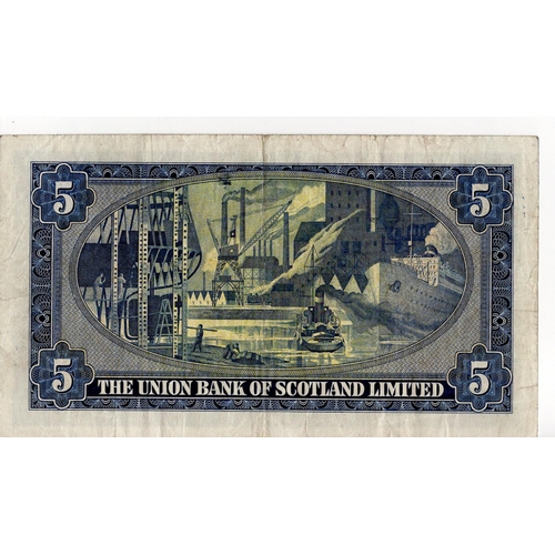 512 - Scotland, Union Bank 5 Pounds dated 2nd April 1954, scarce LAST DATE of issue, signed William Watson... 