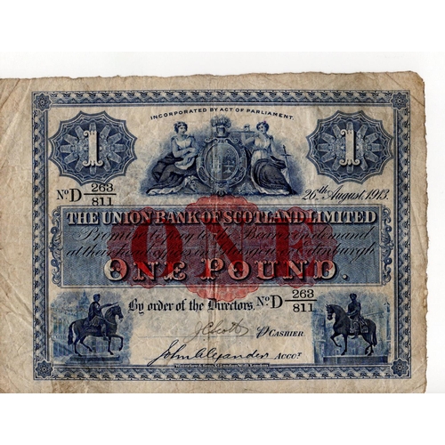 515 - Scotland, Union Bank Limited 1 Pound dated 26th August 1913, a very scarce early issue, signed John ... 