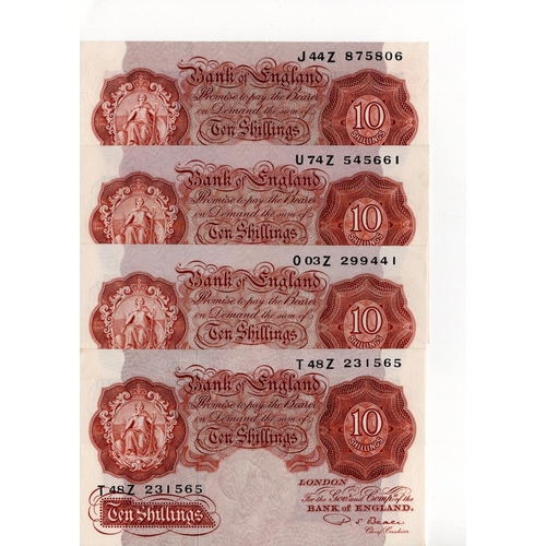 52 - Beale 10 Shillings (B266) issued 1950 (4), serial J44Z 875806, O03Z 299441, T48Z 231565 and U74Z 545... 