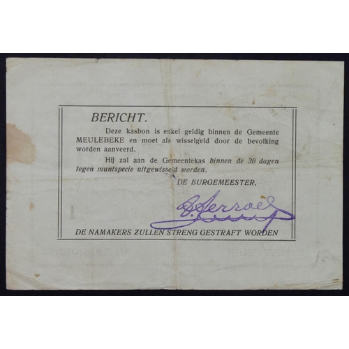 552 - Belgium Local Issue 1 Frank dated 11th June 1940, a rare note with NUMBER 1 serial, Meulebeke, Provi... 