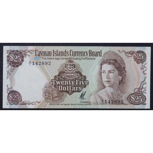 579 - Cayman Islands 25 Dollars dated 1971, portrait Queen Elizabeth II at right, serial A/1 142892 (TBB B... 