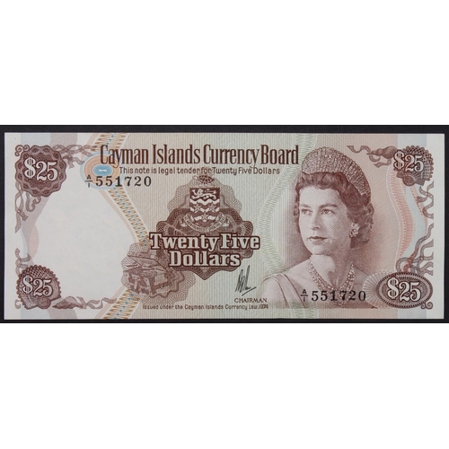 580 - Cayman Islands 25 Dollars dated 1974, portrait Queen Elizabeth II at right, serial A/1 551720 (TBB B... 