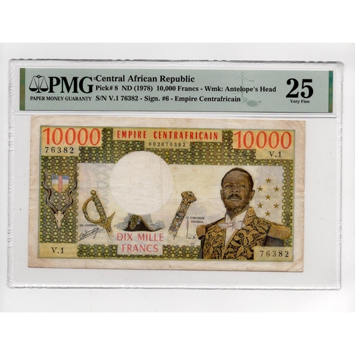 583 - Central African Republic, Empire Centrafricain 10000 Francs issued 1978, Emperor J.B. Bokassa at rig... 