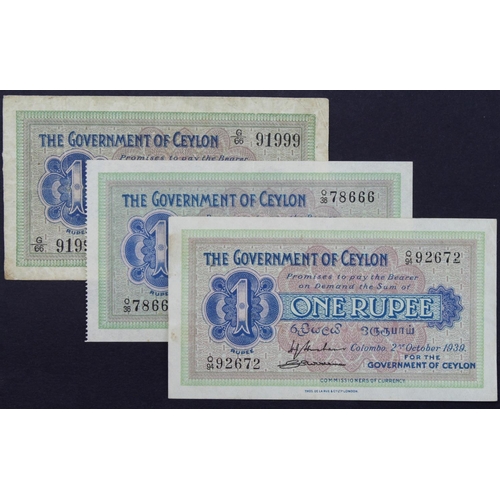 585 - Ceylon (3), 1 Rupee dated 1st September 1927, rare earlier date of issue, near solid number serial G... 