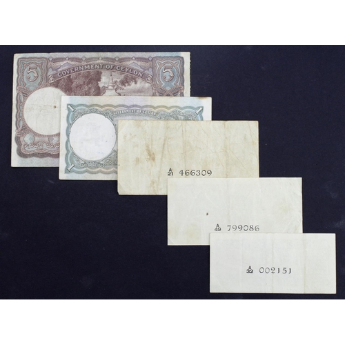 587 - Ceylon (5), a group of King George VI notes, 5 Rupees dated 1st March 1949, 1 Rupee dated 4th August... 