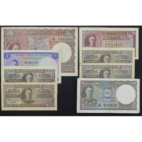 588 - Ceylon (8), a group of King George VI notes, 5 Rupees dated 7th May 1946, 1 Rupee dated 19th Septemb... 