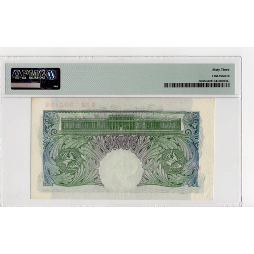 63 - Catterns 1 Pound (B225) issued 1930, serial K22 202189 (B225, Pick363b) in PMG holder graded 63 Choi... 