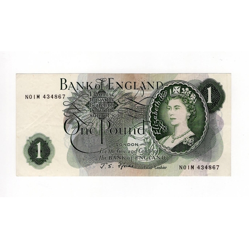 76 - Fforde 1 Pound (B308) issued 1967, exceptionally rare FIRST RUN REPLACEMENT note 'N01M' prefix, scar... 