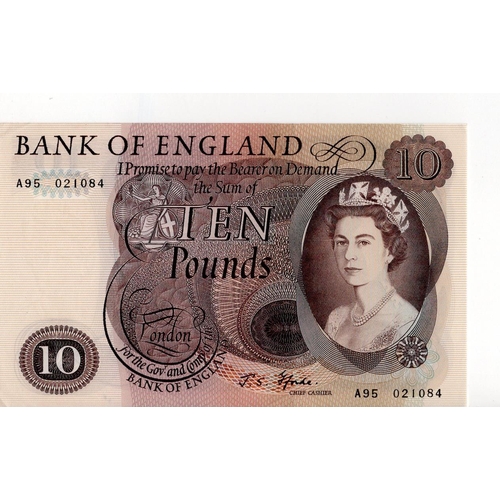 79 - Fforde 10 Pounds (B316) issued 1967, scarce LAST RUN 'A95' prefix, serial A95 021084 (B316, Pick376b... 