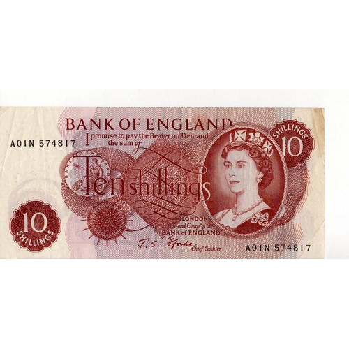 81 - Fforde 10 Shillings (B310) issued 1967, FIRST RUN 'A01N' prefix, serial A01N 574817 (B310, Pick373c)... 