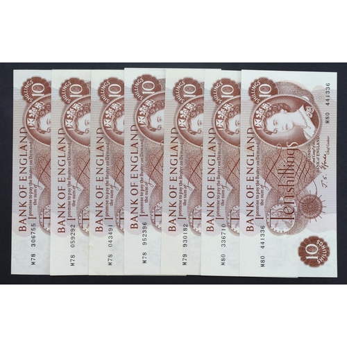 82 - Fforde 10 Shillings (B311) issued 1967 (7),a group of REPLACEMENT notes, including a pair of LAST RU... 