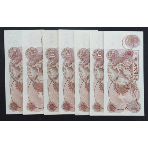 82 - Fforde 10 Shillings (B311) issued 1967 (7),a group of REPLACEMENT notes, including a pair of LAST RU... 