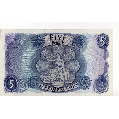 84 - Fforde 5 Pounds (B313) issued 1967, scarce REPLACEMENT note, serial M14 898235 (B313, Pick375b) ligh... 