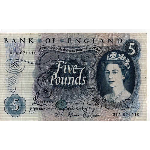 86 - Fforde 5 Pounds (B314) issued 1967, very rare FIRST RUN '01A' prefix, serial 01A 071410 (B314, Pick3... 