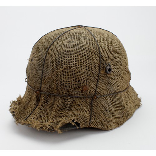 1853 - Imperial German M16 Stalhelm with liner and Hessian sack cloth / sandbag cover, probably restored in... 