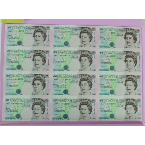 115 - Kentfield 5 Pounds issued 1997, an UNCUT mini sheet of 12 notes with Special Prefix Commemorating th... 