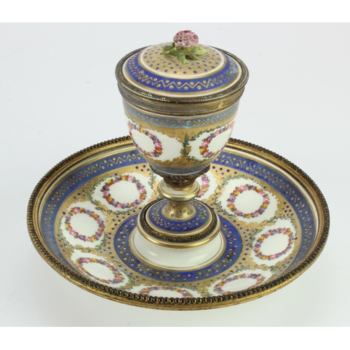 1005 - Derby Inkwell & Stand � circa 1830 with imitation Meissen mark. Later glass insert. Classical Urn wi... 