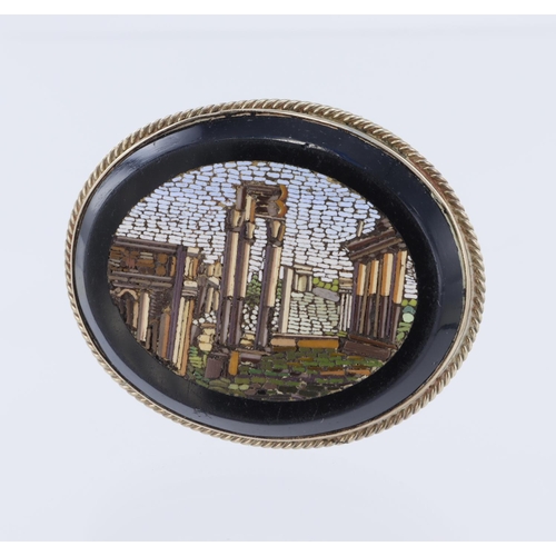 1049 - Gold plated micro-mosaic Grand Tour brooch. Approx 42mm x 34mm