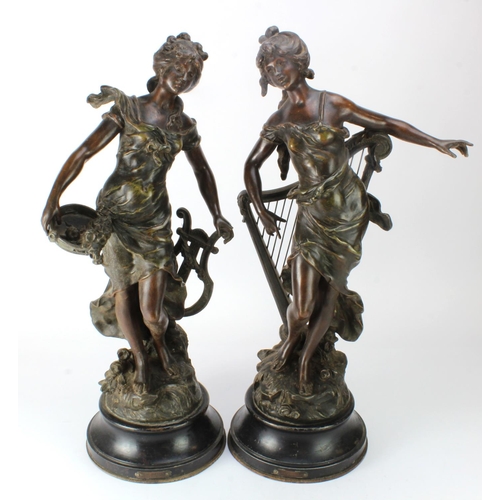 1063 - A pair of French Art Nouveau style spelter figures of muses holding their attributes. After L F More... 