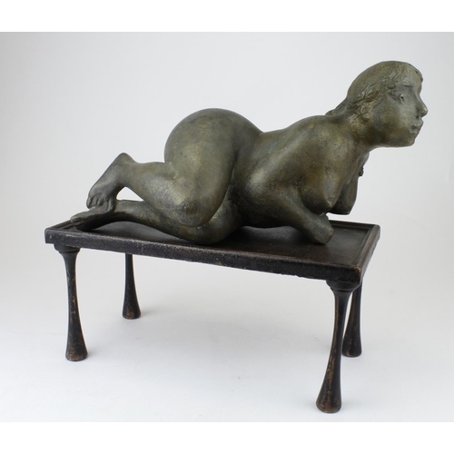 1067 - Bronze modernist studio sculpture of a figure. On a plinth base. Measures approx. 35cm in length.