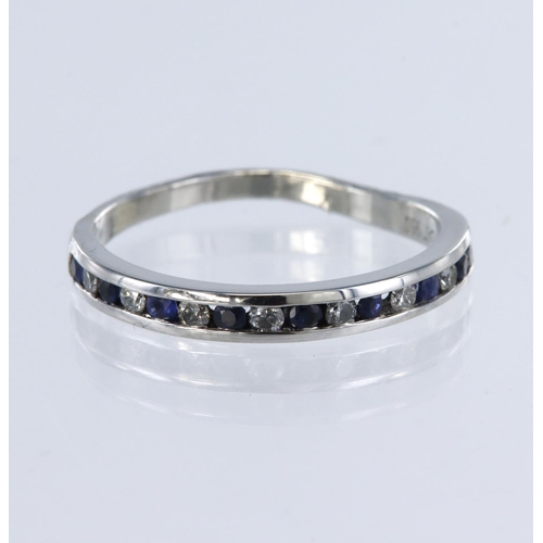 146 - Platinum half eternity ring set with nine round 1.5mm sapphires and eight round brilliant cut diamon... 