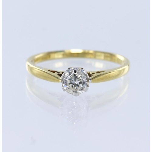 150 - 18ct yellow gold solitaire ring set with a round brilliant cut diamond weighing approx. 0.35ct in an... 