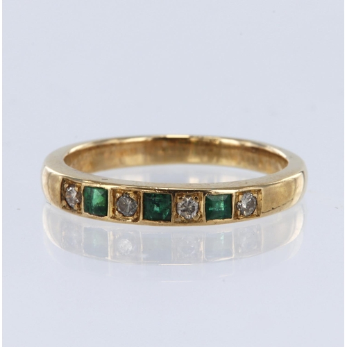 174 - Yellow metal (test's over 10ct) emerald and diamond seven stone ring, set with three square cut emer... 