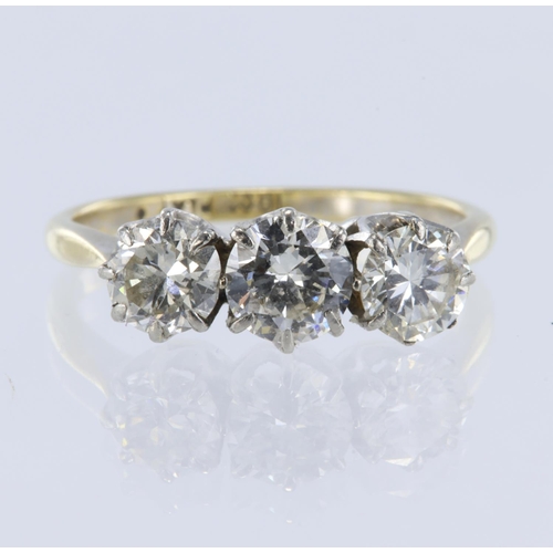 215 - 9ct yellow gold diamond trilogy ring, round brilliant cut diamonds approx weights 0.29ct each, total... 