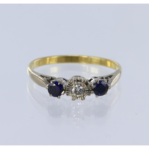 225 - 18ct yellow gold trilogy ring set with a central round brilliant cut diamond in an illusion setting,... 