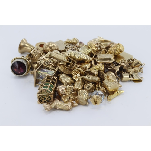 246 - Assortment of 9ct/yellow metal charms. A god variety with many better themes. Total weight approx 13... 