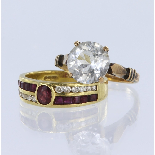 256 - 18ct yellow gold ruby and diamond band ring, total diamond weight approx. 0.06ct, finger size K, wei... 