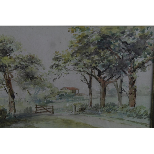 444 - Artist unknown. Watercolour depicting a rural scene. Framed and glazed. Image measures approx 20cm x... 