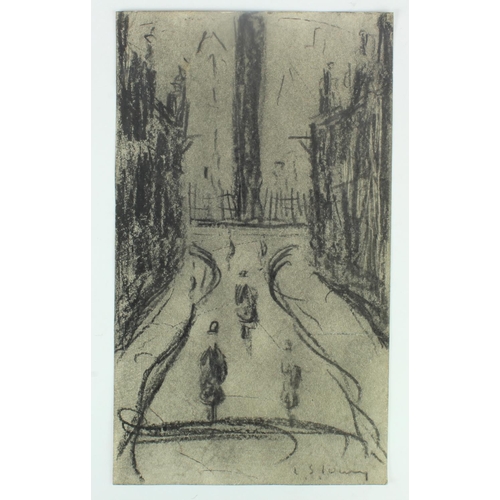 448 - Attributed to L S Lowry (Unverified) Pencil/graphite sketch depicting figures in a street with a fac... 