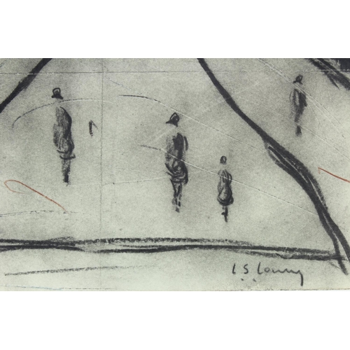 449 - Attributed to L S Lowry (Unverified) Pencil/graphite sketch depicting figures in a street with stree... 