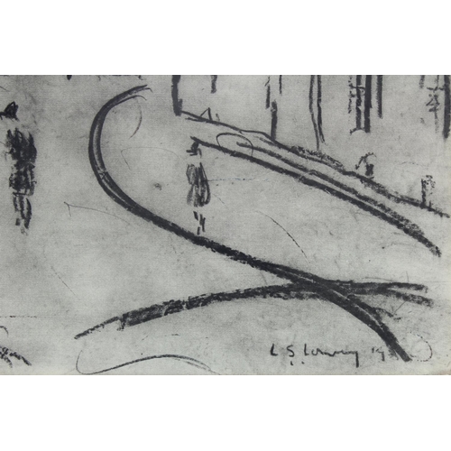 450 - Attributed to L S Lowry (Unverified) Pencil/graphite sketch depicting figures in a street with two f... 