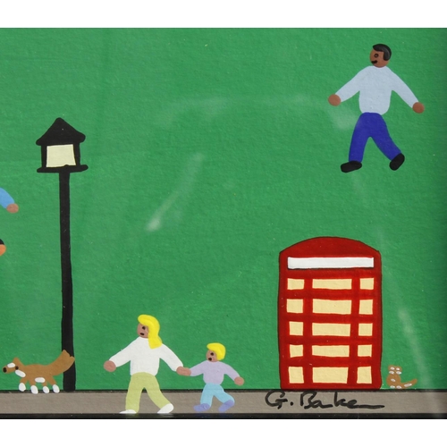 453 - Barker, Gordon (b. 1960) Acrylic on paper titled, 'In the park'. Signed lower right. Measures approx... 