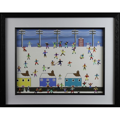 454 - Barker, Gordon (b. 1960) Acrylic on paper titled, 'Out having fun'. Signed lower right. Measures app... 