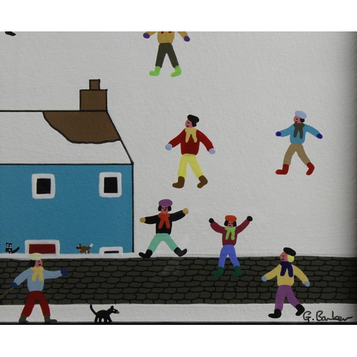 454 - Barker, Gordon (b. 1960) Acrylic on paper titled, 'Out having fun'. Signed lower right. Measures app... 