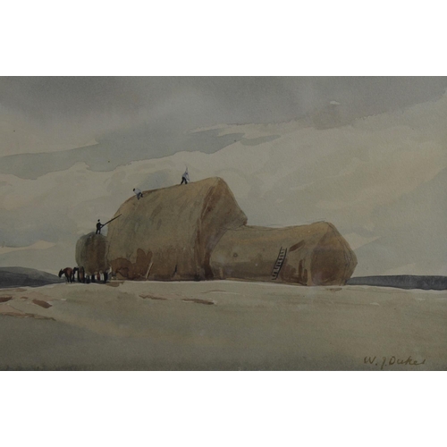 466 - Dukes, William J. 20th century watercolour titled (verso) Topping the Rick. Signed W J Dukes lower r... 