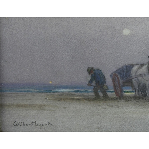 482 - Hoggatt, William (British 1880-1961) Pastel/goauche of a man with horses and cart, gathering seaweed... 