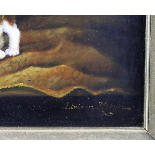 490 - Kleyn, Adriaen. After Henriette Ronner-Knip. Oil on panel depicting a group of kittens playing aroun... 