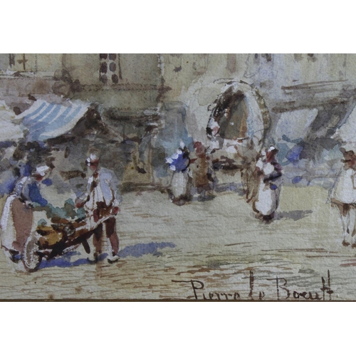 491 - Le Boeuff, Pierre (French 1899-1920) Watercolour heightened with white, depicting a busy market scen... 