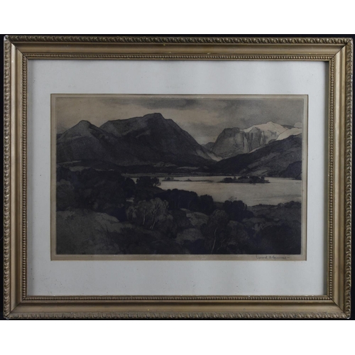 492 - Leonard Russell Squirrell (1893-1979) Suffolk interest. Signed etching of The Pass of Glencoe with t... 