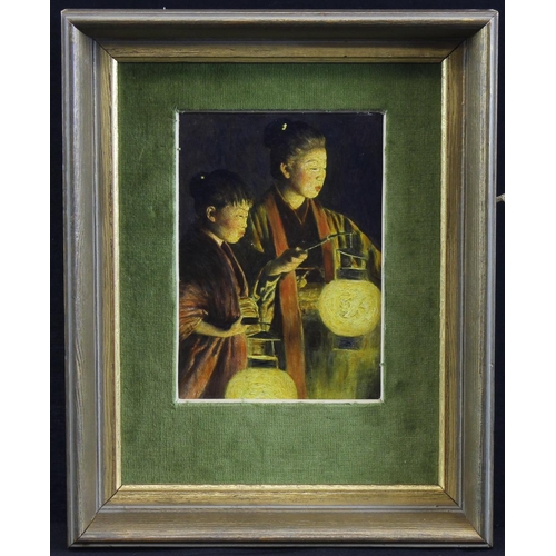 496 - Luddington Menpes, Mortimer (1860-1938) Attributed (unverified) Oil on board of a Japanese mother an... 