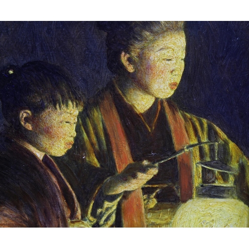 496 - Luddington Menpes, Mortimer (1860-1938) Attributed (unverified) Oil on board of a Japanese mother an... 