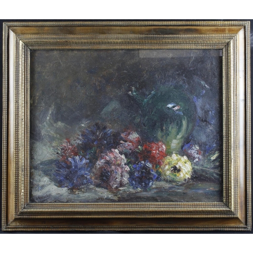 498 - Margaret N. Grischotti. Oil on canvas still life titled 'Dahlias'. Signed lower left. Painting measu... 