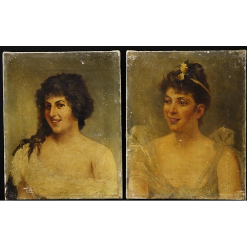 504 - Pair of 19th century oil on canvas portraits of young women by the same artist. The first signed in ... 