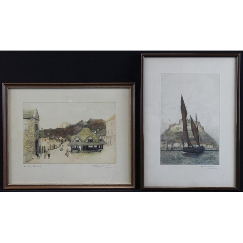 506 - Pair of hand tinted etchings by H S Simpson. Glazed and framed. Measure approx 23cm x 33cm