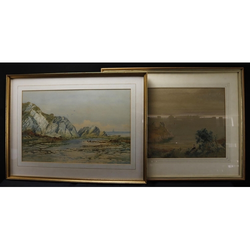 507 - Pair of large watercolours depicting coastal scenes. Artist unknown. The first image measures approx... 