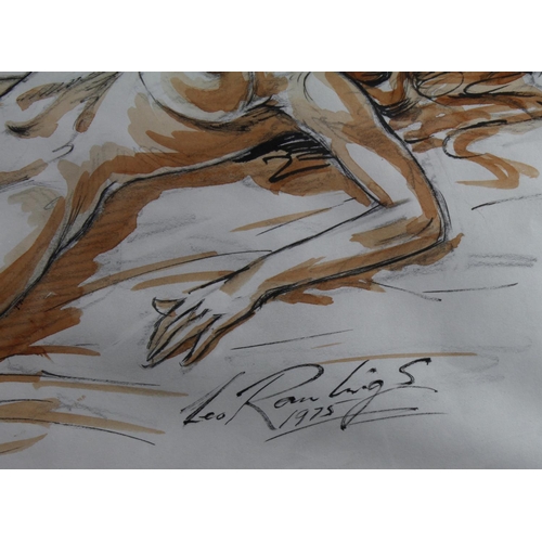 514 - Reclining Nude by Leo Rawlings. Ink and wash. Signed lower right and dated 1975. Framed and glazed. ... 